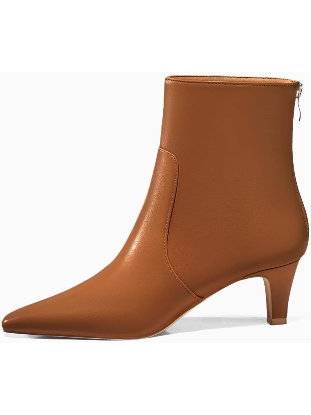 Women's Brown Square Pointed Toe Zipper Low Kitten Heel Short Ankle Booties - Picture 3 of 5